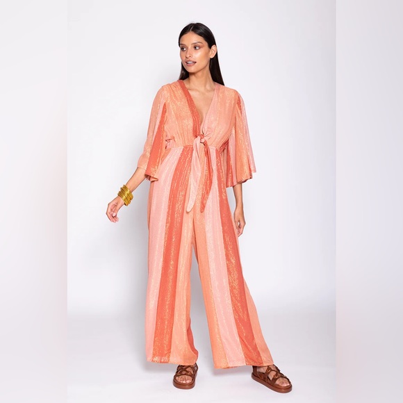 NWT - Sundress x Anthropologie Juliana Jumpsuit in Marbella Mix Terracotta - M/L - Picture 1 of 12